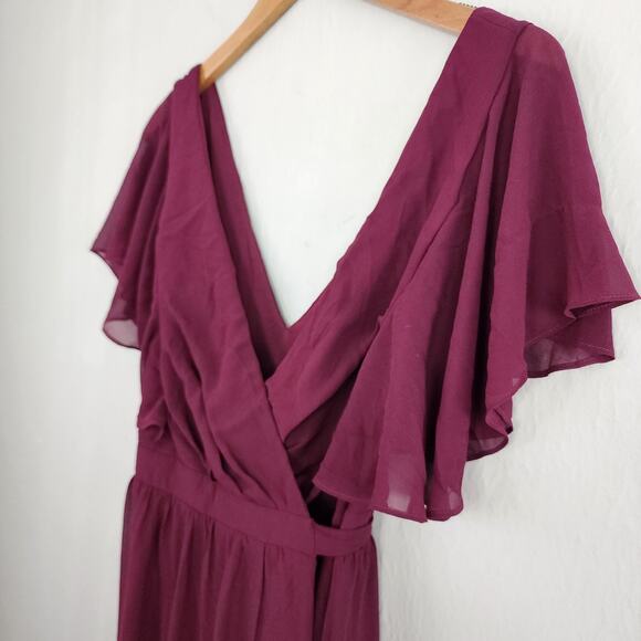 NEW Lulus Convincing Grace Burgundy Flutter Sleeve Wrap Maxi Dress - Picture 11 of 13